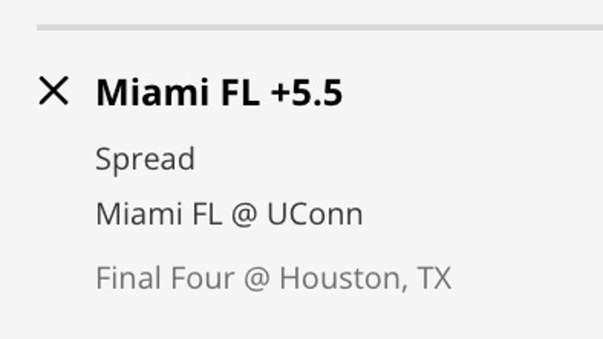 The Miami Hurricanes' odds vs. the UConn Huskies in the Final Four from DraftKings Sportsbook.