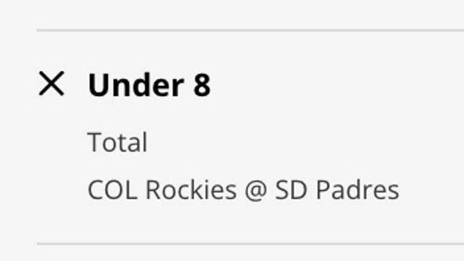 Odds for the UNDER in Rockies-Padres from DraftKings.