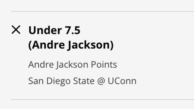 Odds for the Under in UConn Huskies G Andre Jackson's point prop at the 2023 NCAA National Championship from DraftKings.