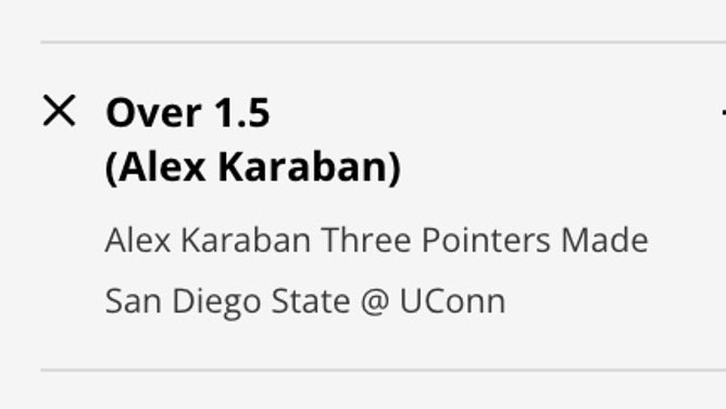 Odds for the OVER in UConn Huskies F Alex Karaban's 3-pointer made prop at the 2023 NCAA National Championship from DraftKings.