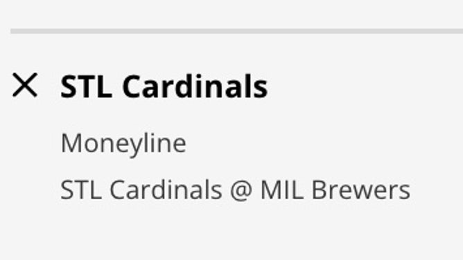 The St. Louis Cardinals' odds at the Milwaukee Brewers Sunday from DraftKings Sportsbook as of 11:30 a.m. ET.