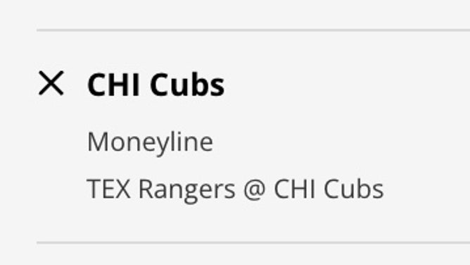 The Chicago Cubs' odds vs. the Texas Rangers Sunday from DraftKings Sportsbook as of 11:30 a.m. ET.