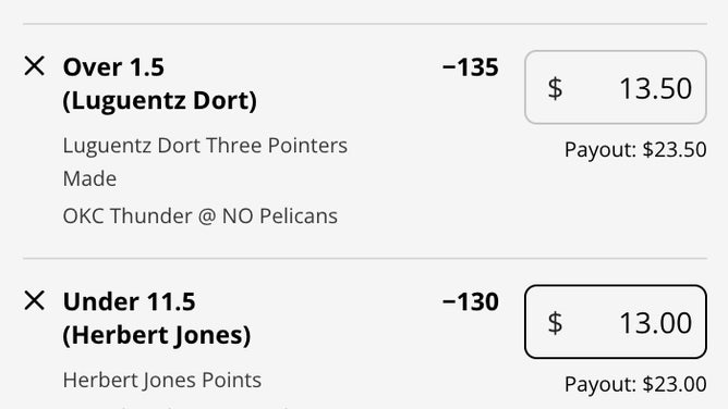 Odds for Herbert Jones' points prop and Luguentz Dort's made 3-pointers prop in Thunder-Pelicans from DraftKings.