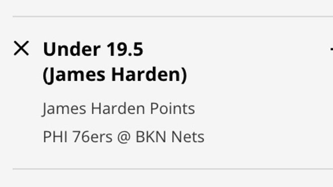 James Harden's odds for UNDER his points prop in 76ers vs. Nets Game 3 at DraftKings Sportsbook.