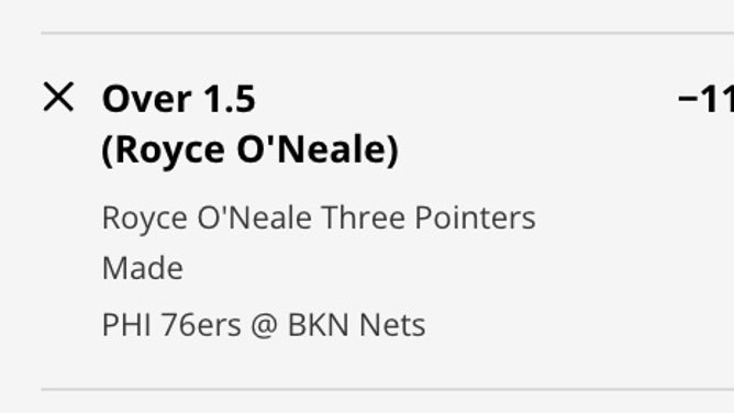 Royce O'Neale's odds for OVER his 3-pointers made prop in 76ers vs. Nets Game 3 at DraftKings Sportsbook.