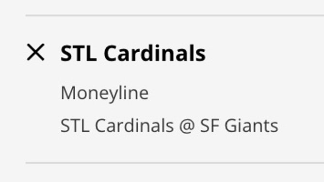 The St. Louis Cardinals' odds at the San Francisco Giants Monday, April 24th as of 3:30 p.m. ET from DraftKings.