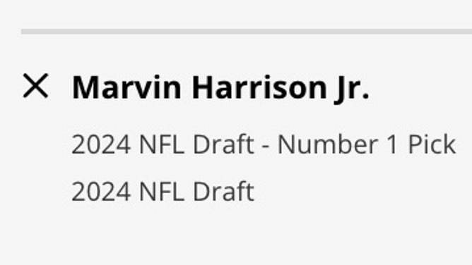 Odds for Ohio State WR Marvin Harrison Jr. to go No. 1 in the 2024 NFL Draft from DraftKings.