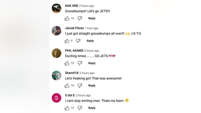 YouTube comment section for New York Jets trailer of their reality show, Flight 23: Ascension