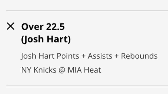 Odds for Knicks SF Josh Hart's OVER in his player combo for Game 3 vs. the Heat from DraftKings.