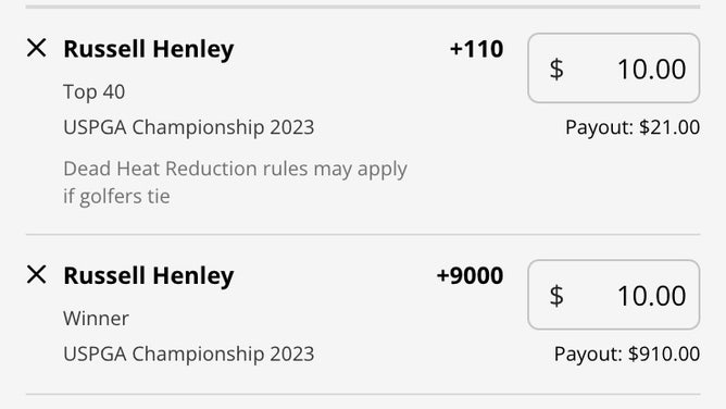 Odds for Russell Henley to win and place top-40 at the PGA Championship from DraftKings.