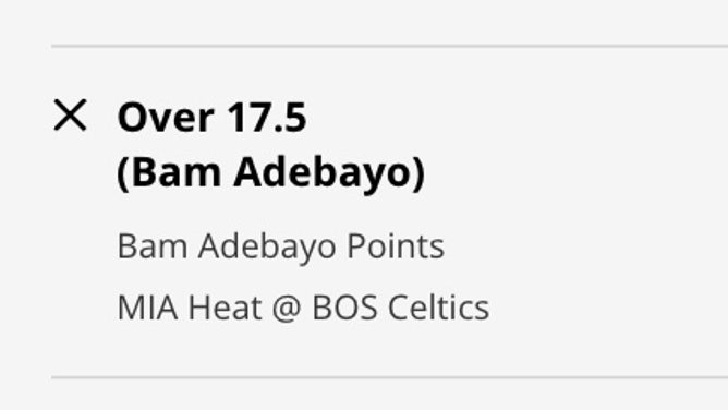 Odds for the Over in Heat big Bam Adebayo's point prop vs. the Celtics in Game 1.