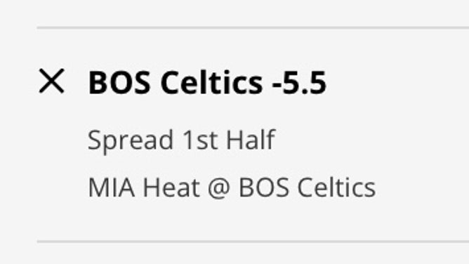 Boston Celtics' 1st-half spread vs. the Miami Heat in Game 2 of the ECF as of 11:30 p.m. ET Thursday, May 18th from DraftKings.