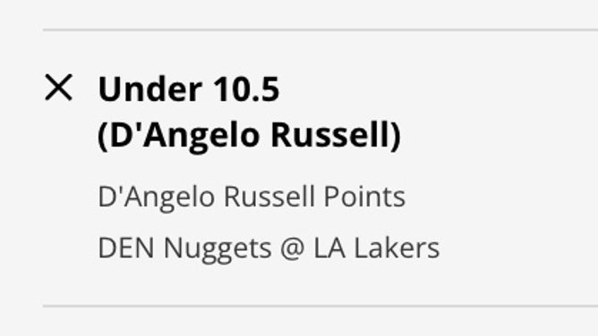 Odds for the Under in Lakers PG D'Angelo Russell's point prop for Game 4 vs. the Nuggets Monday.