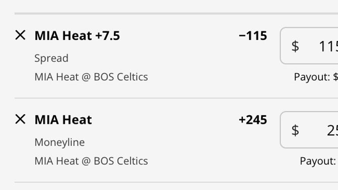 The Miami Heat's spread and moneyline vs. the Boston Celtics in Game 7 of the ECF as of 11:20 a.m. ET Monday, May 29th from DraftKings.