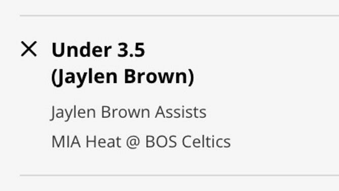 Odds for the UNDER in Boston SG Jaylen Brown's assist prop for Heat-Celtics Game 7 of the Eastern Conference Finals from DraftKings.