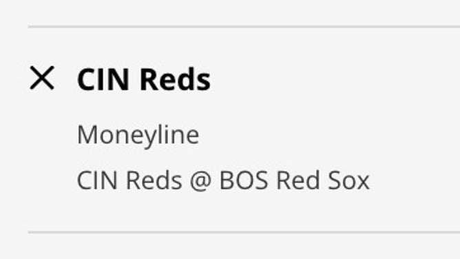 The Cincinnati Reds' moneyline vs. the Boston Red Sox Thursday from DraftKings as of 3 p.m. ET.