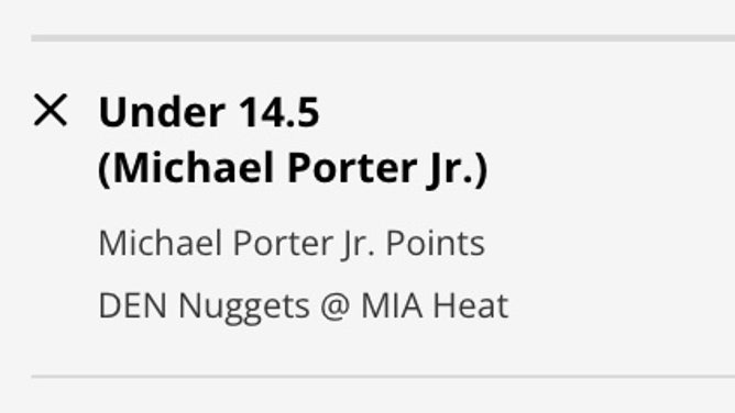 Odds for the UNDER in Denver SF Michael Porter Jr's point prop vs. Miami Heat in Game 3 of the NBA Finals from DraftKings.