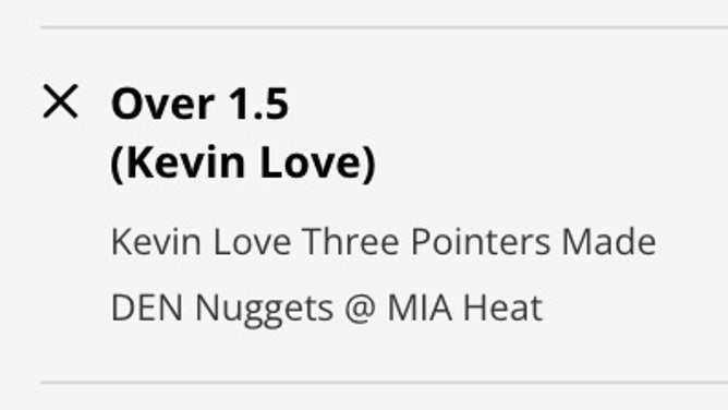 Odds for the OVER in Heat big Kevin Love's 3-pointers made vs. Nuggets in Game 3 of the NBA Finals from DraftKings.