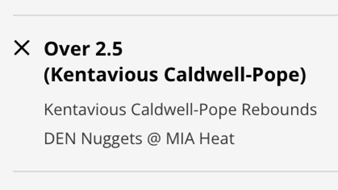 Odds for Nuggets SG Kentavious Caldwell-Pope OVER rebounds for Game 4 of the 2023 NBA Finals vs. the Heat from DraftKings.