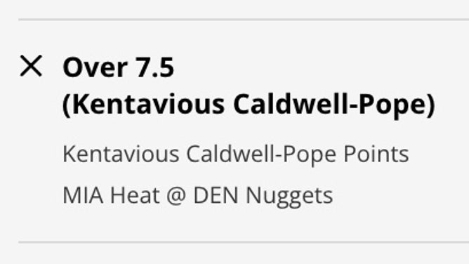 The Over for Denver Nuggets SG Kentavious Caldwell-Pope's point prop in Game 5 of the 2023 NBA Finals vs. the Miami Heat from DraftKings.