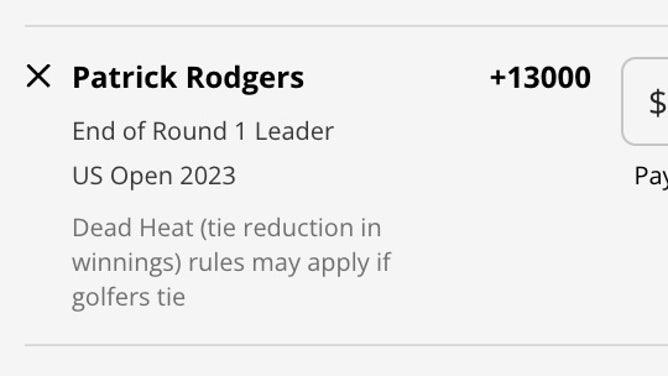Odds for Patrick Rodgers to be the End of Round 1 Leader at the 2023 U.S. Open from DraftKings.