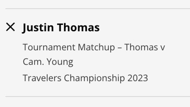 Betting odds for Justin Thomas over Cameron Young at the 2023 Travelers Championship from DraftKings.