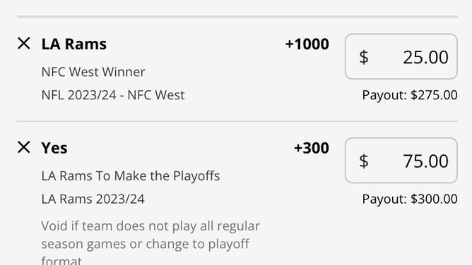 The LA Rams' odds to win the NFC West and make the NFC playoffs in 2023 from DraftKings as of Friday, July 14th.