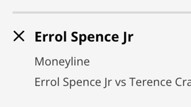 Errol Spence Jr.'s odds to beat Terence Crawford from DraftKings as of Saturday, July 29th at 11 a.m. ET.