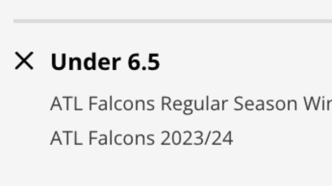 Atlanta Falcons' UNDER 6.5 alternate 2023 regular-season win total from DraftKings as of July 31st at 1 p.m. ET.