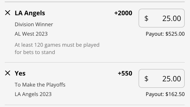 Odds for the Los Angeles Angels to win the 2023 AL West and clinch an AL postseason berth as of Monday, July 31st at DraftKings.
