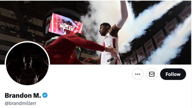 Alabama basketball star Brandon Miller has a photo of himself being frisked as his Twitter banner. (Credit: Twitter)