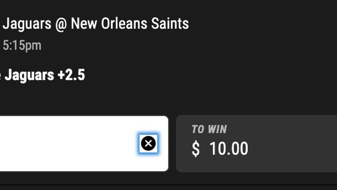 Bet 1.1 units ($10 = 1 unit) at PointsBet on the Jaguars +2.5 vs. Saints in Week 7.