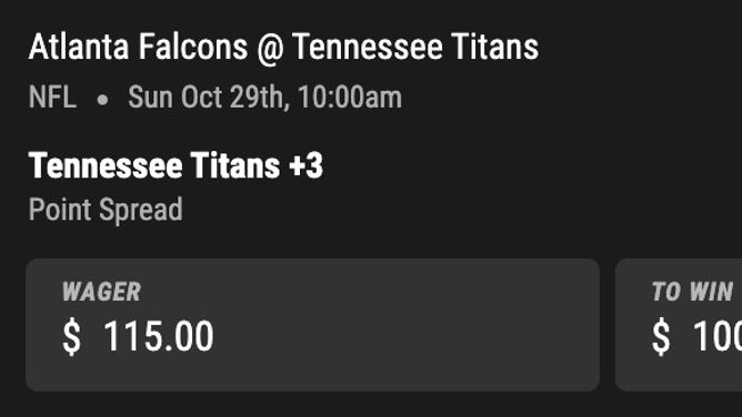 Bet 1.15 units (1 unit = $100) on the Tennessee Titans +3 (-115) vs. the Falcons in Week 8 at PointsBet.