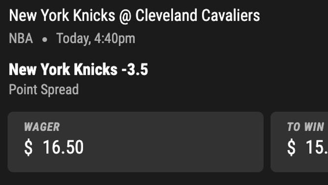 Bet 1.65 units on the Knicks -3.5 (-110) at the Cavaliers (1 unit = $10).
