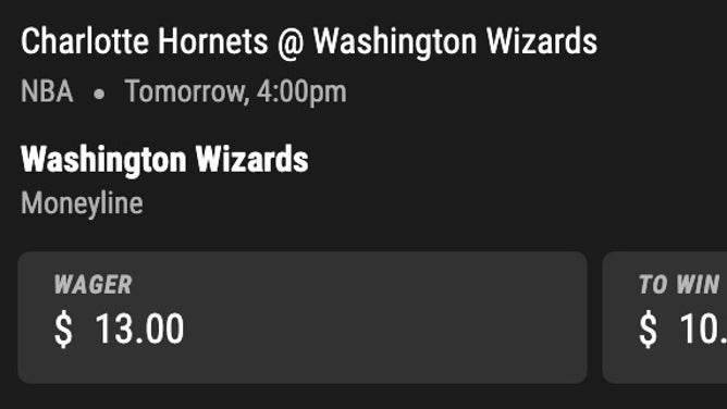 Bet slip for the Hornets-Wizards from PointsBet in NBA Friday, Nov. 10th.