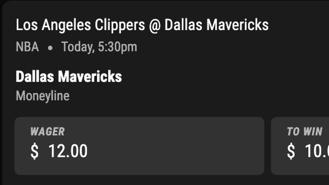 Bet slip for the Clippers-Mavericks from PointsBet in NBA Friday, Nov. 10th.