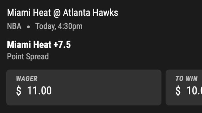 Bet slip for Heat-Hawks from PointsBet in NBA Saturday, Nov. 11th.
