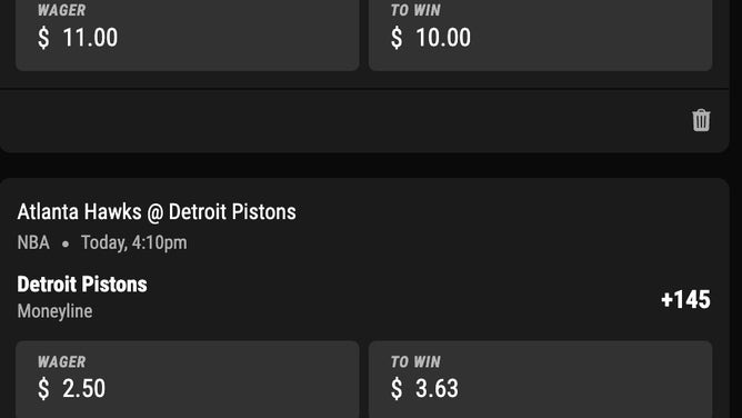 Bet slip for Hawks-Pistons from PointsBet in NBA Tuesday, Nov. 14th.