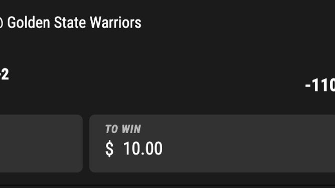 Bet slip for Timberwolves-Warriors from PointsBet in NBA Tuesday, Nov. 14th.