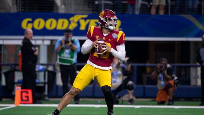 USC Trojans QB Caleb Williams in action during against the Tulane Green Wave in the 2023 Cotton Bowl at AT&T Stadium.