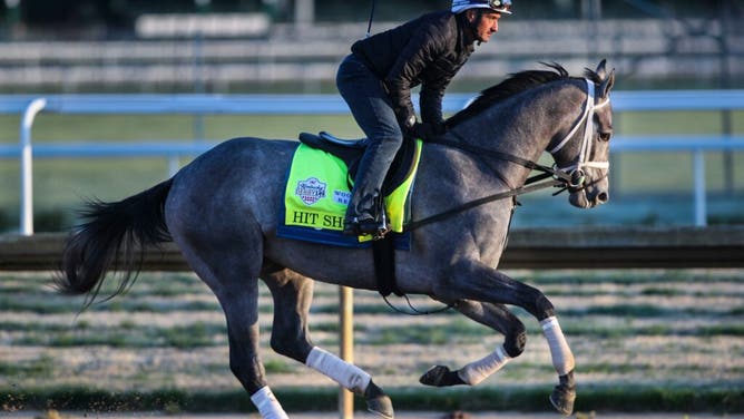 Hit Show during a workout for the 2023 Kentucky Derby at Churchill Downs in Louisville.
