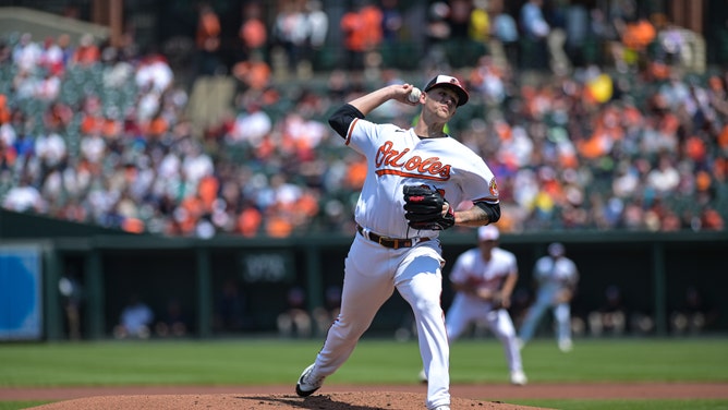 Orioles starting pitcher Tyler Wells throws a 2nd-inning pitch vs. Boston Red Sox at Oriole Park at Camden Yards in Baltimore, Maryland.