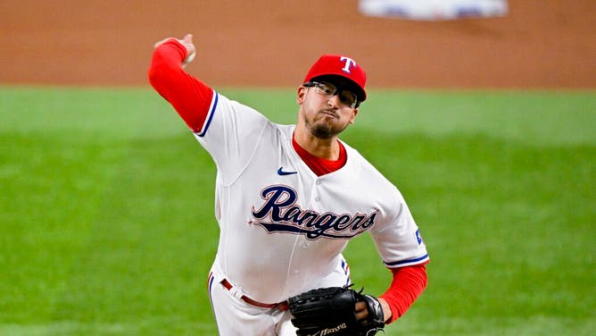 Rangers starter Dane Dunning pitches against the Atlanta Braves at Globe Life Field.