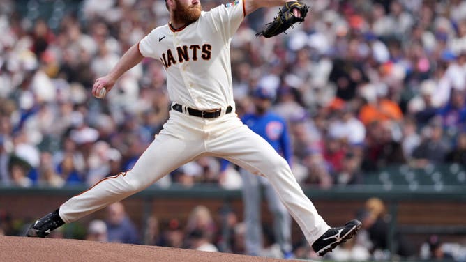 Giants pitcher John Brebbia fires one in vs. the Chicago Cubs at Oracle Park in San Francisco.