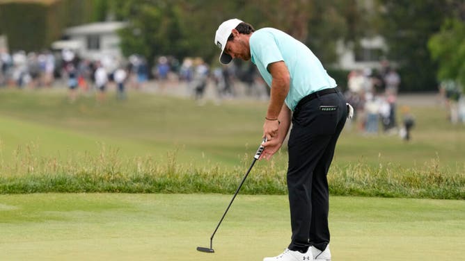 Mito Pereira putts on the 10th hole during the first round of the U.S. Open golf tournament at Los Angeles Country Club.