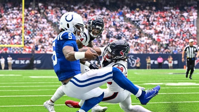 Indianapolis Colts QB Anthony Richardson runs for a TD vs. the Texans at NRG Stadium in Houston.