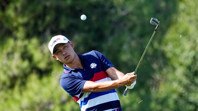 Team USA golfer Collin Morikawa during a practice day for the Ryder Cup at Marco Simone Golf and Country Club.