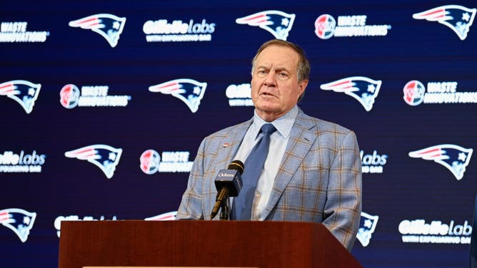 New England Patriots former head coach Bill Belichick holds a press conference at Gillette Stadium to announce his exit from the team.