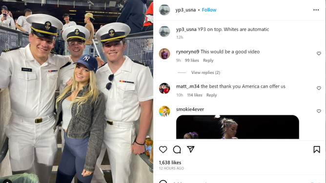 Olivia Dunne hangs with Naval students at Yankees game.
