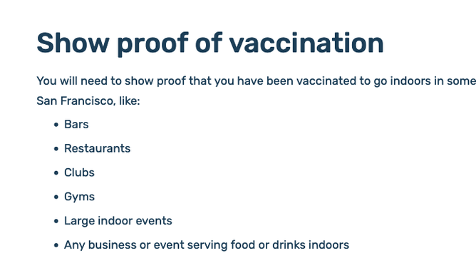Vaccines required San Francisco locations